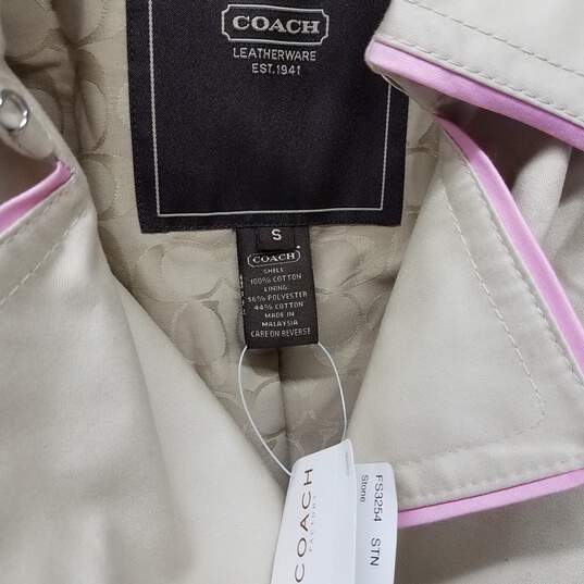 Coach Sateen Beige Cotton Belted Trench Coat Pink Piping image number 3