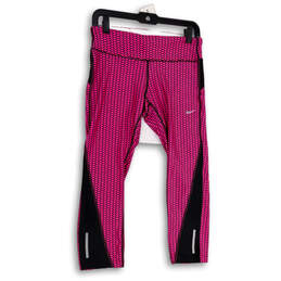 Womens Pink Black Geometric Activewear Pull-On Cropped Leggings Size M