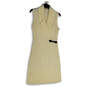 Womens Beige Knitted Sleeveless Shawl Collar Pullover Sweater Dress Size M image number 4