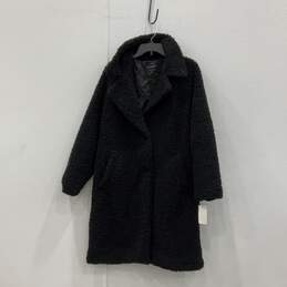 NWT Lucky Brand Womens Black Faux Fur Slash Pocket Notch Lapel Coat Size Large