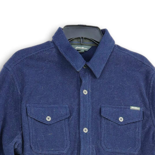 Mens Blue Collared Long Sleeve Flap Pocket Button-Up Shirt Size L image number 3