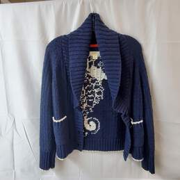 Maeve Blue Seahorse Knit Button Up Cardigan Sweater Size XXS