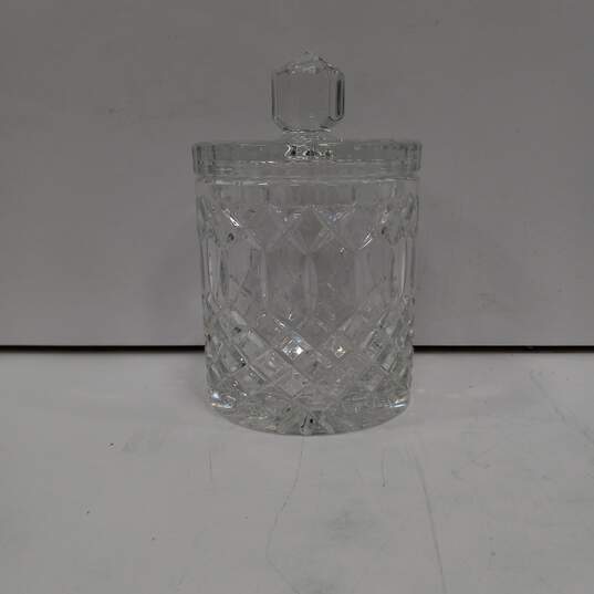 Hand Cut Clear Crystal Cylinder Jar w/Lid image number 1