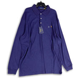 NWT Mens Blue Long Sleeve Spread Collar Side Slit Polo Shirt Size 3XLT