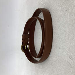 Womens Brown Tanned Leather Brass Buckle Narrow Adjustable Belt Size XL alternative image