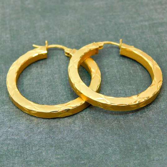 14K Yellow Gold Etched Hoop Earrings 4.4g image number 1