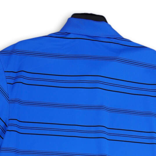 Mens Black Blue Striped Spread Collar Short Sleeve Golf Polo Shirt Size L image number 4
