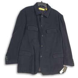 NWT Donna Karan Womens Navy Blue Long Sleeve Button Front Jacket Size L