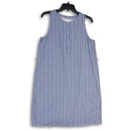 Loft Womens Blue White Striped Henley Neck Sleeveless Shift Dress Size Medium