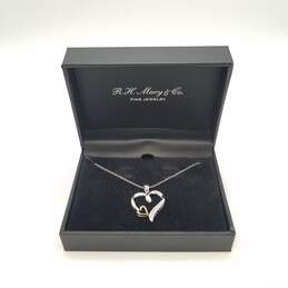 RH Macy & Co. Sterling Silver 10K Gold Diamond W/Box Open Heart 17 3/8 Pendant Necklace 2.5g alternative image