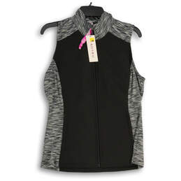 NWT Womens Black Gray Mock Neck Sleeveless Full-Zip Vest Size M