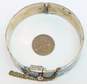 Vintage Taxco 925 Crushed Turquoise Inlay Bangle Bracelet w/ Safety Chain 46.2g image number 9