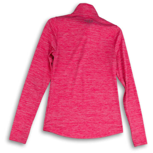 Womens Pink Space Dye 1/4 Zip Mock Neck Long Sleeve Pullover T-Shirt Size S image number 2