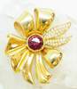 Vintage SAL Swarovski Icy Red & Clear Crystal & Gold Tone Ribbon Bow Brooch 28.9g image number 1