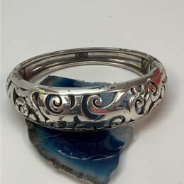 Designer Brighton Silver-Tone Ornate Design Round Hinged Bangle Bracelet