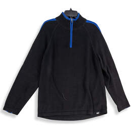 Mens Black 1/4 Zip Long Sleeve Mock Neck Pullover Sweater Size Large