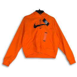NWT Womens Orange Swoosh Logo Just Do It Pullover Hoodie Size Medium