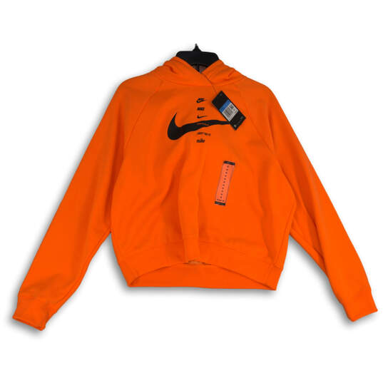 NWT Womens Orange Swoosh Logo Just Do It Pullover Hoodie Size Medium image number 1