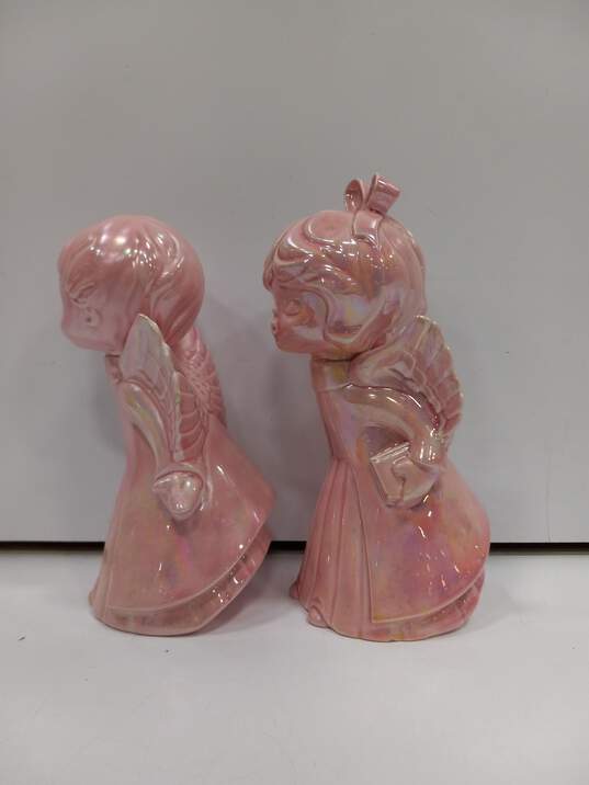 Set of Two Vintage Pink Angel Statues image number 2