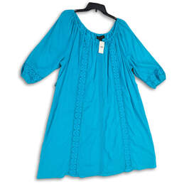NWT Womens Teal Lace Trim Scoop Neck Pullover A-Line Dress Size 22/24