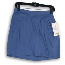 NWT Athleta Womens Blue Flat Front Zipper Pocket Pull-On Mini Skirt Size 2