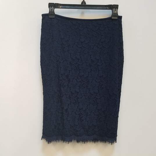 Womens Blue Floral Lace Flat Front Midi Straight & Pencil Skirt Size 4 image number 2