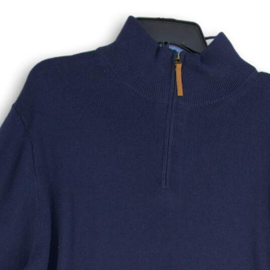 J.Crew Mens Navy Blue Knitted Quarter Zip Mock Neck Pullover Sweater Size XXL image number 3