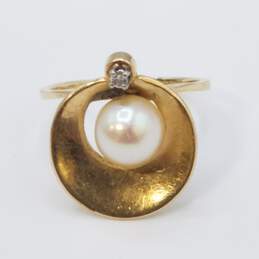 14K Gold Diamond FW Pearl Modernist Size 5 Ring 2.5g alternative image