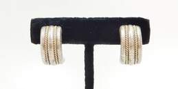 Judith Ripka 925 Cable Rope Textured Chunky Semi Hoop Omega Post Earrings 16g