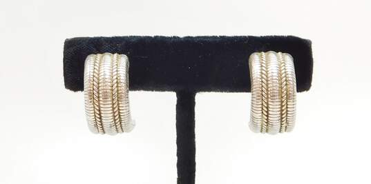 Judith Ripka 925 Cable Rope Textured Chunky Semi Hoop Omega Post Earrings 16g image number 1