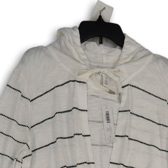 NWT Womens White Black Long Sleeve Hooded Open Front Cardigan Sweater Sz 2 image number 3