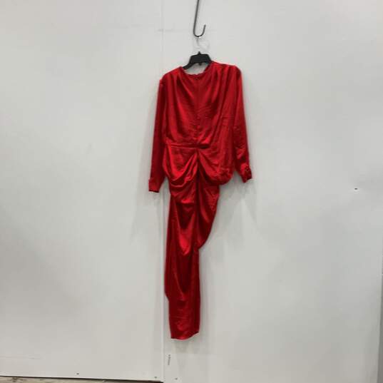 NWT Asos Design Womens Red Round Neck Long Sleeve Back Zip Maxi Dress Size 10 image number 2
