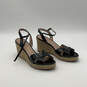 Womens Tan Black Leather Adjustable Strap Wedge Espadrille Heels Size 10.5 image number 4