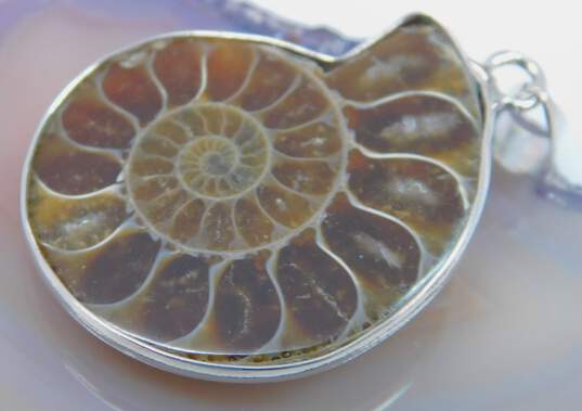 Boho Artisan Butterfly Wing Earrings & Ammonite Dalmatian Jasper Multi Stone Pendants & Necklace 132.6g image number 7