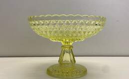 Vaseline Vintage Cut Glass 6 inch High Footed Comport / Compote