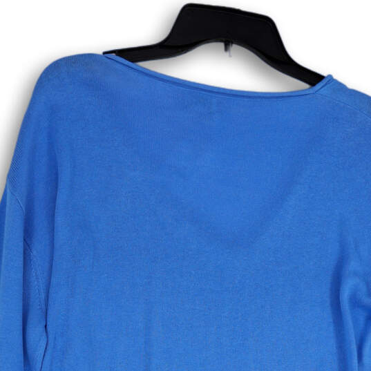NWT Womens Blue Knitted Long Sleeve V-Neck Pullover Sweater Size Medium image number 4