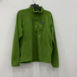 Mens Green Long Sleeve Mock Neck Pocket 1/4 Zip Fleece Jacket Size Medium