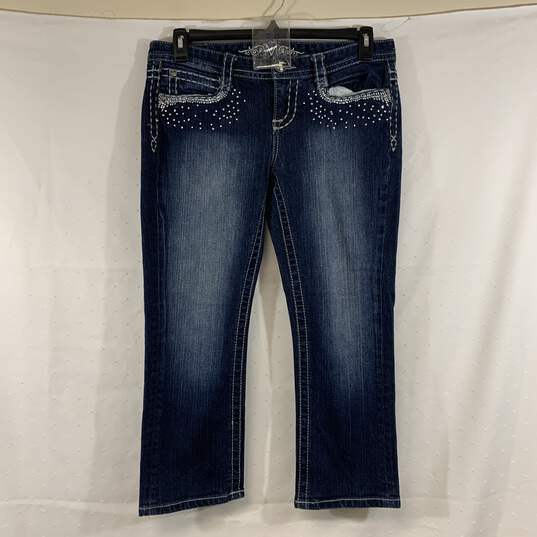 Women's Dark Wash Maurices Embellished Capri Jeans, Sz. 9/10 image number 1