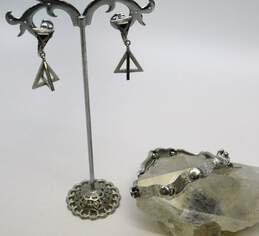 Vintage Crown Trifari Silvertone Geometric Link Bracelet & Drop Earrings