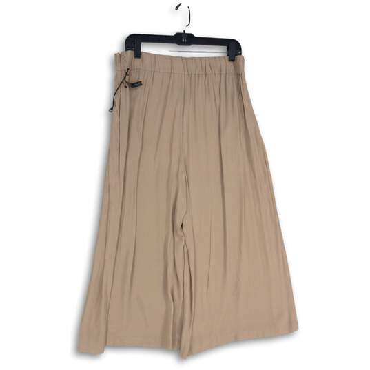 NWT Leith Womens Tan Elastic Waist Slash Pocket Wide Leg Ankle Pants Size L image number 2