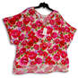 NWT Womens Multicolor Floral V-Neck Short Sleeve Side Slit Blouse Top Sz 2X image number 1