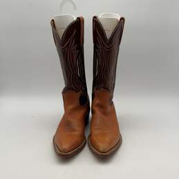 Mens Brown Leather Pointed Toe Pull On Mid Calf Cowboy Western Boots Size 10.5D