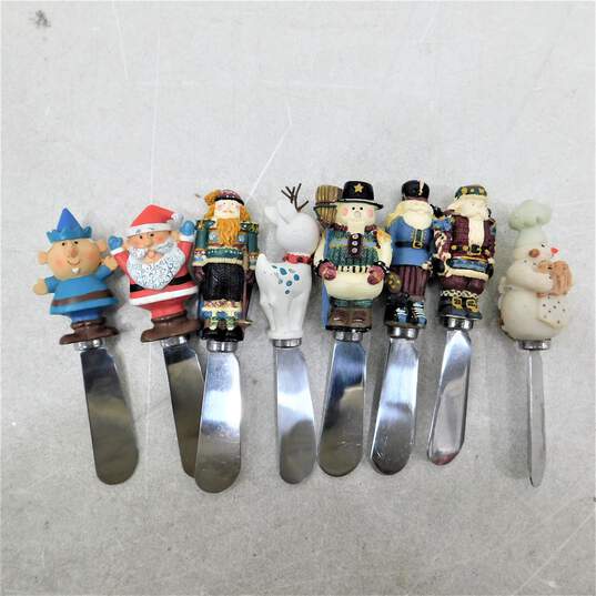 Set of 8 Boston Warehouse Christmas Holiday Cheese Spreaders Snowman Santa Elf image number 1