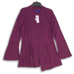 NWT Womens Purple Knitted Bell Sleeve Open Front Cardigan Sweater Size L