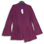 NWT Womens Purple Knitted Bell Sleeve Open Front Cardigan Sweater Size L image number 1
