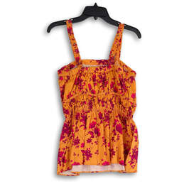 Womens Orange Floral Pleated Wide Strap Pullover Camisole Top Size M alternative image