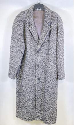 Alan Michaels Mens Black White Long Sleeve Single Breasted Overcoat Size 42
