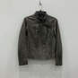 Womens Gray Leather Long Sleeve Full-Zip Motorcycle Jacket Size Small image number 2