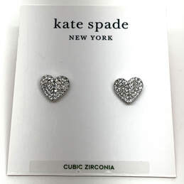 Designer Kate Spade Silver-Tone Rhinestone Heart Stud Earrings w/ Dust Bag alternative image
