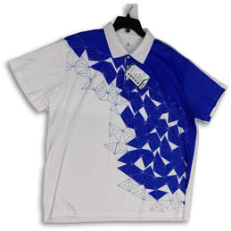 NWT Mens Blue White Short Sleeve Spread Collar Golf Polo Shirt Size 2XL